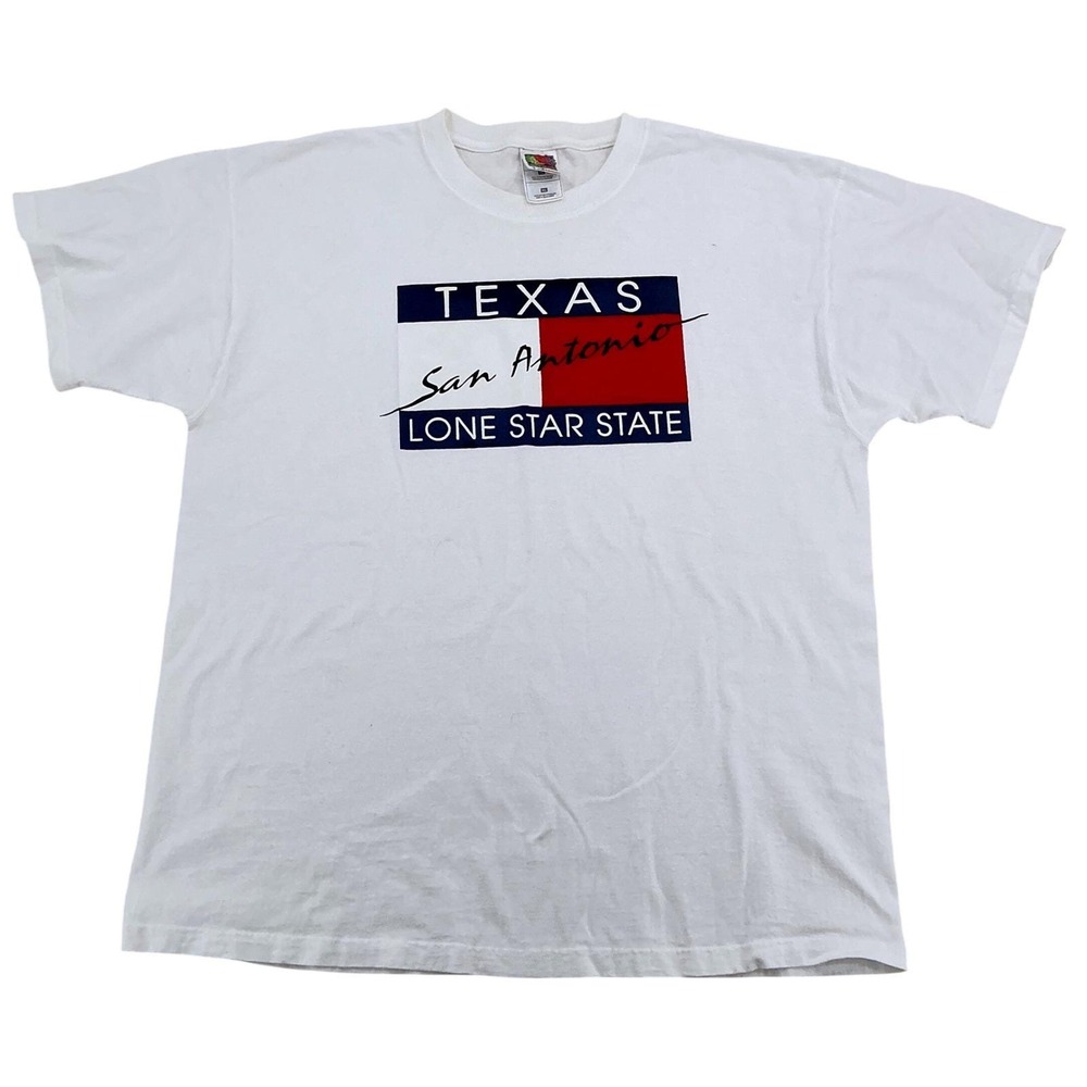 Fruit of the Loom T-Shirt Mens XL White San Antonio Texas‎ Graphic Vintage 80s